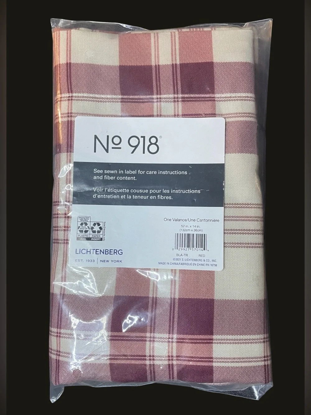 Tab Top Valance Plaid Burgundy Ecru 52 x 14 Lichtenberg No. 918 Kitchen NEW NIP